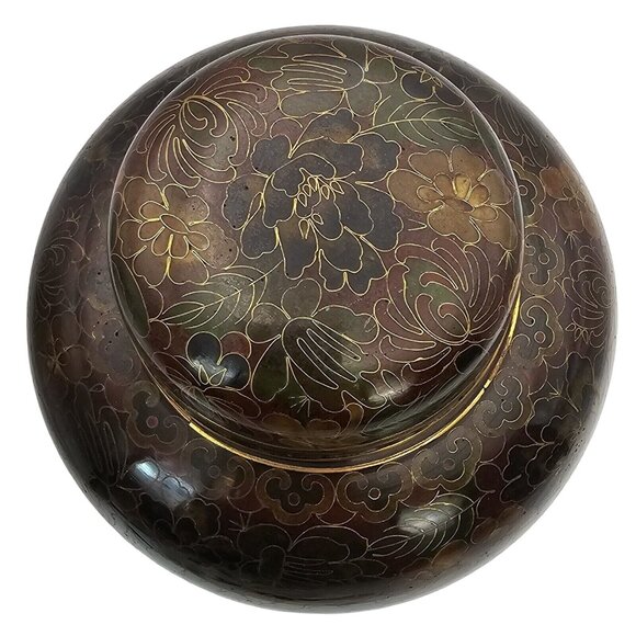 Vtg Chinese Cloisonne Ginger Jar & Lid Thousand Flower Design Brass Browns Gold - Picture 4 of 16